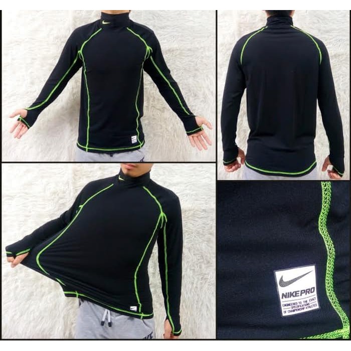 Baselayer Manset Lengan Panjang Combat Stretch Nike Pro Green Baju Under Terlaris