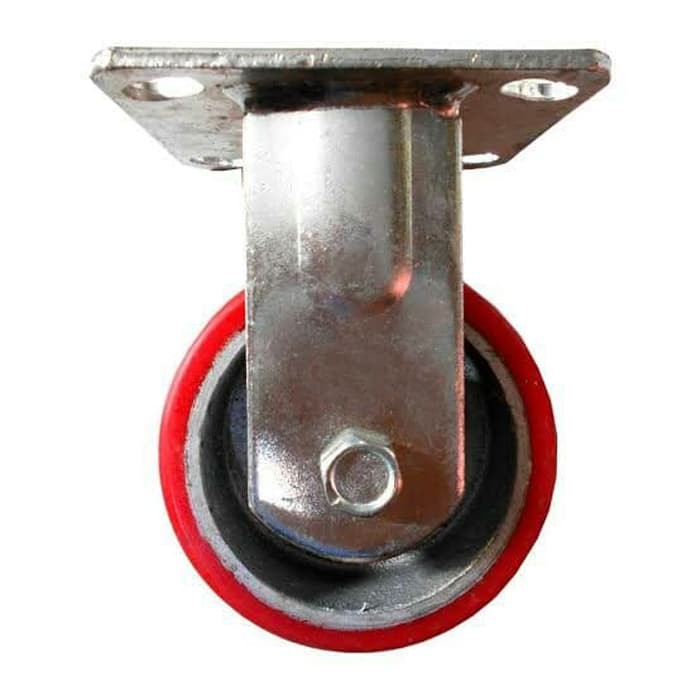 Roda Caster Troli / Trolly PU Merah 4 Inch Heavy Duty Mati ( Maju Mundur ) Ranger Germany