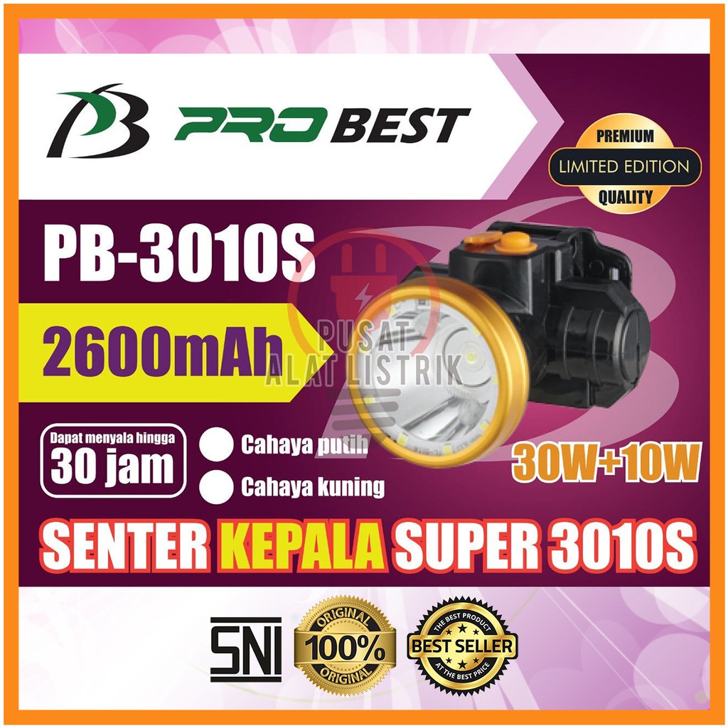 SENTER KEPALA 30W+10W 30WATT+10WATT PROBEST AWET HINGGA 30 JAM