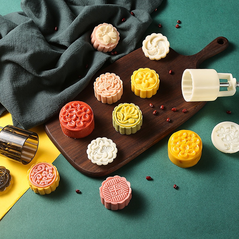 1 Set Cetakan Kue Bulan Bentuk Bulat Model Tekan Tangan Untuk Aksesoris Dapur