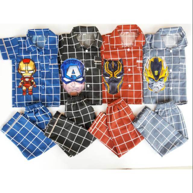 Piyama karakter anak SUPER HERO LED Kids M L XL