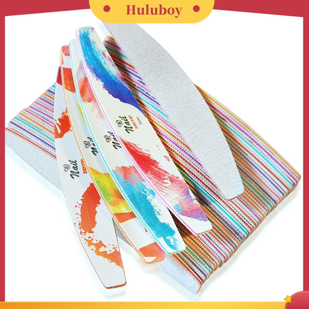 Huluboy Huluboy♡ 6pcs / Set Kikir Kuku Bentuk Bulan Sabit Dua Sisi Warna-Warni Untuk Manicure Wanita