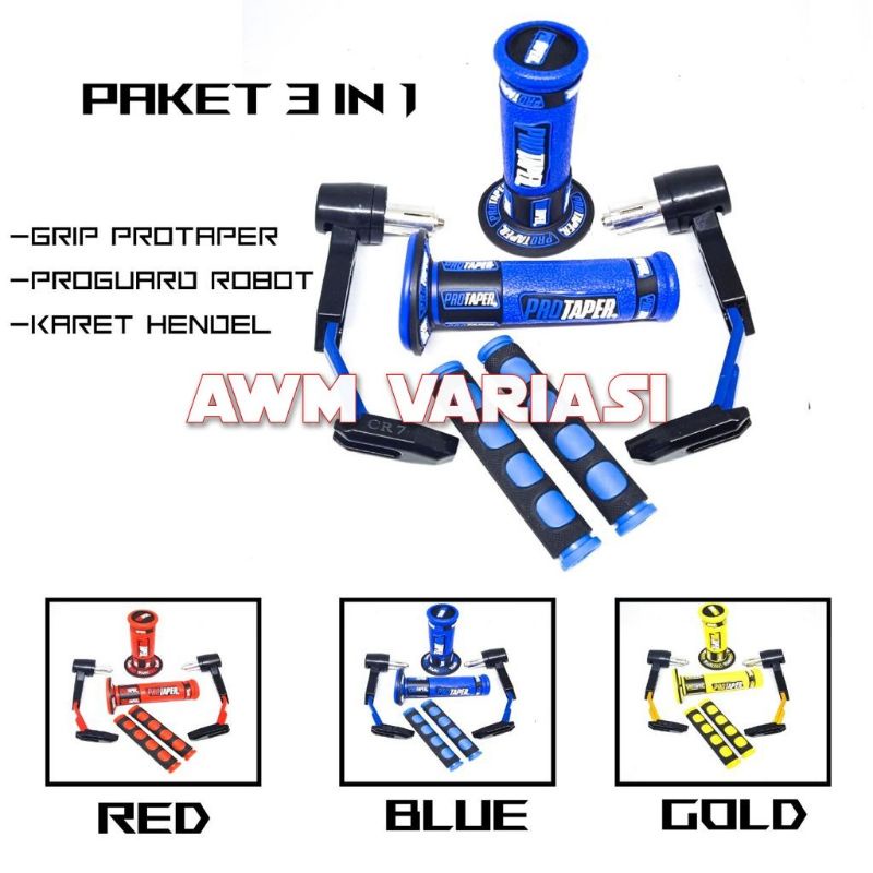 PAKET ACC STANG proguard robot + handgrip Protaper Warna + karet handle 3in1 universal motor