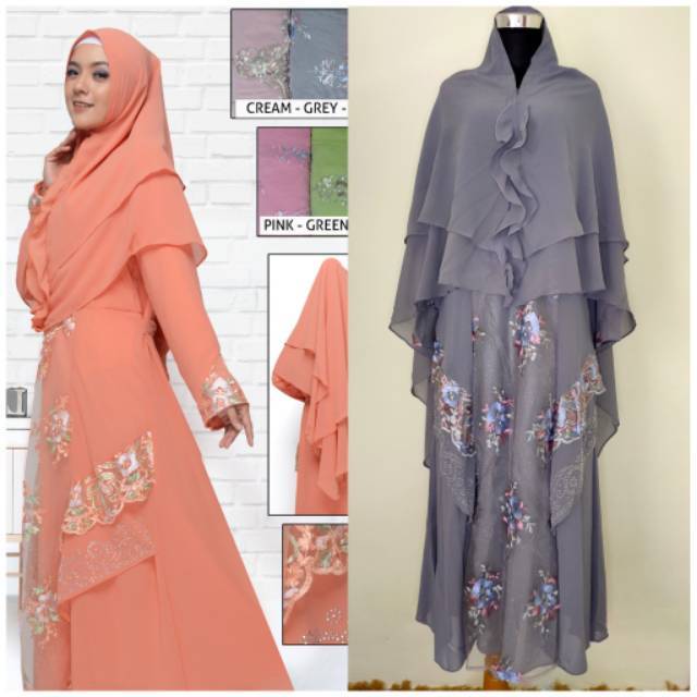 Bisa COD~Gamis Pesta Ceruti Set Khimar Cantik / Gamis Mewah Elegan Busui Friendly