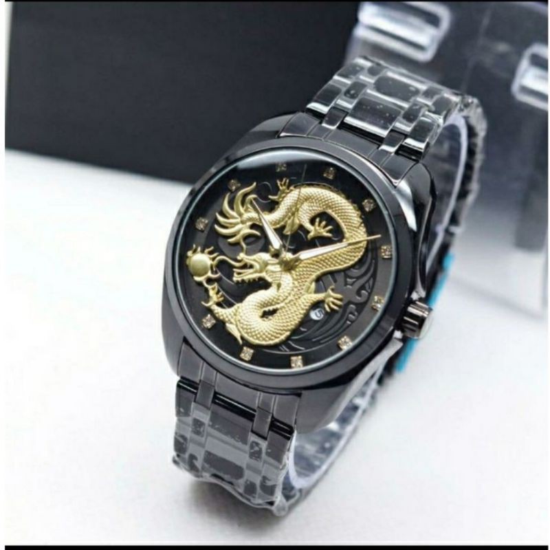 Jam tangan relief Naga diamond tanggal aktif water resist