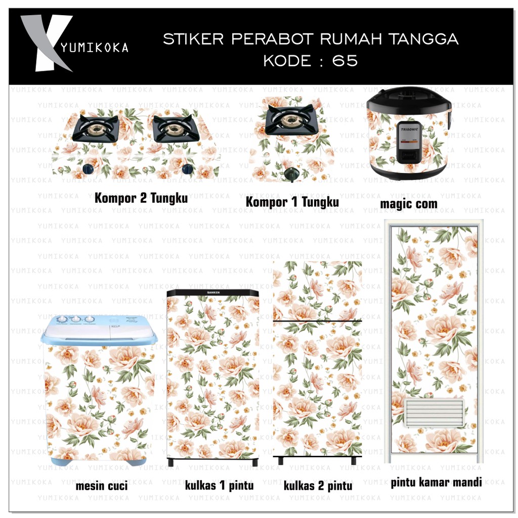 STIKER Kulkas 1 Pintu dan STICKER Kulkas 2 Pintu Motif Terbaru-MOTIF FLOWER SHABBY CHIC