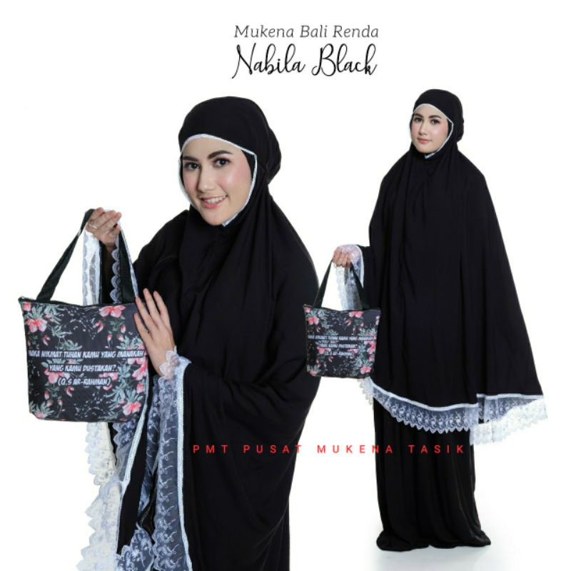 MUKENA DEWASA KATUN RAYON NABILA | MUKENA BALI RENDA POUCH TILE + RAJUT FATMA