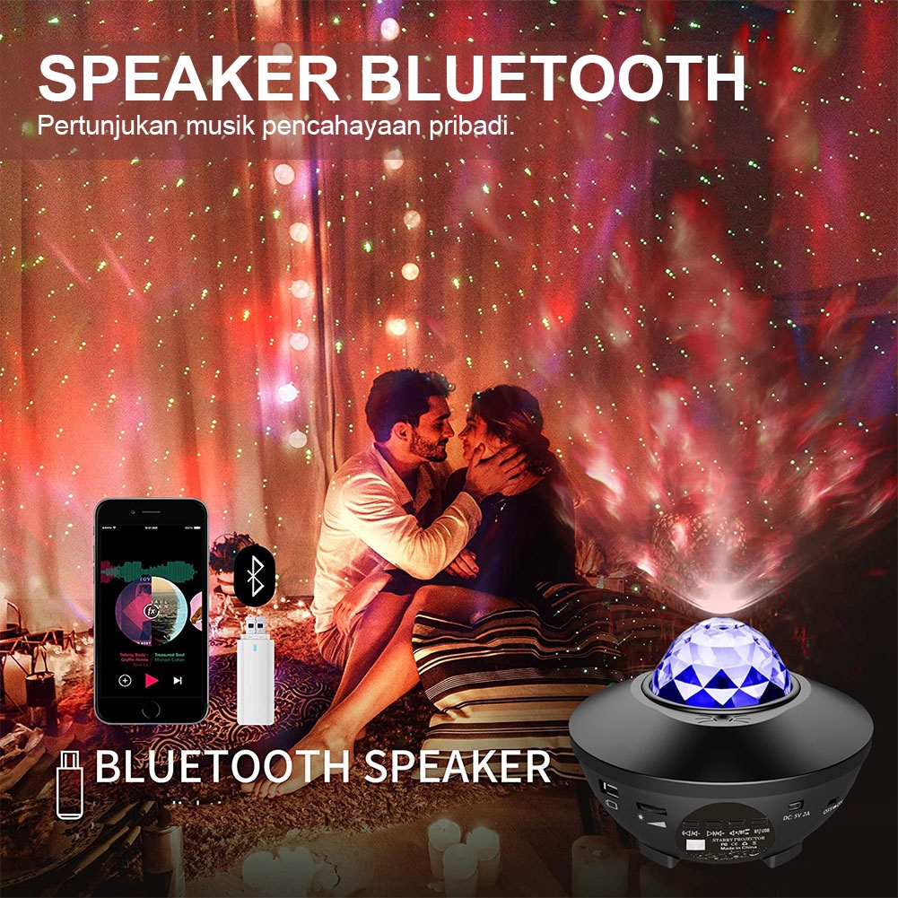 Lampu Proyektor Dengan Speaker Langit Malam Bintang 2in1 Galaxy Nebula Lamp Starry Projector Light Lampu Tidur