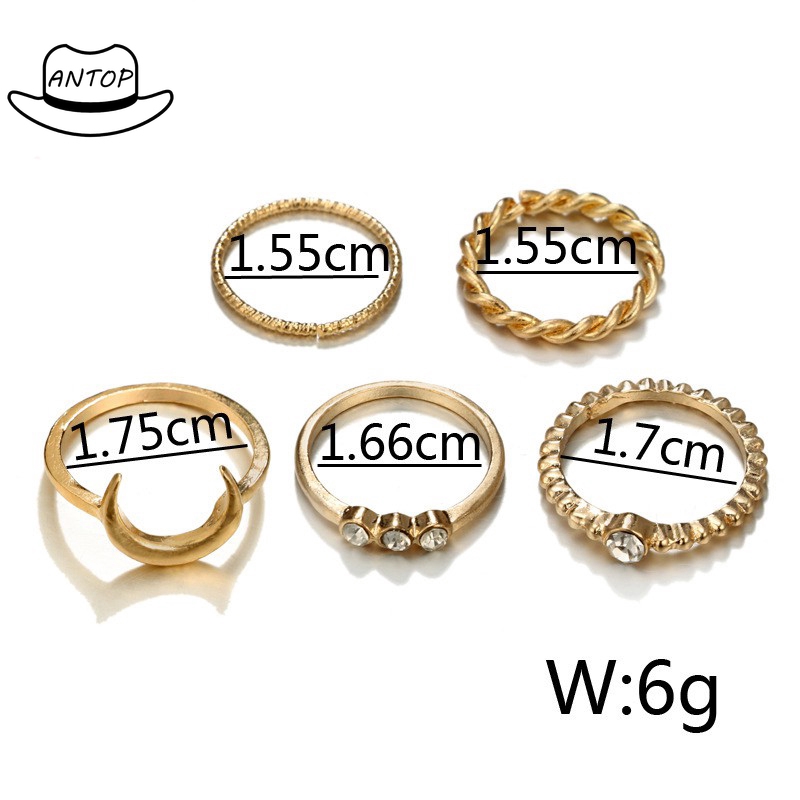 Antop！5Pcs Cincin Vintage Boho Model Stackable Bulan untuk Wanita