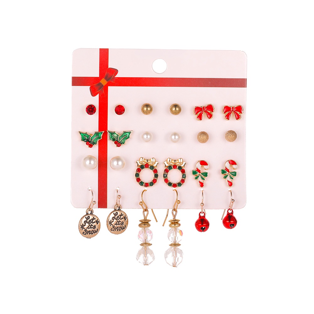 12pcs / Set Anting Tusuk Wanita Desain Pohon Natal / Snowflake / Rusa / Lonceng Untuk Pesta / Hadiah