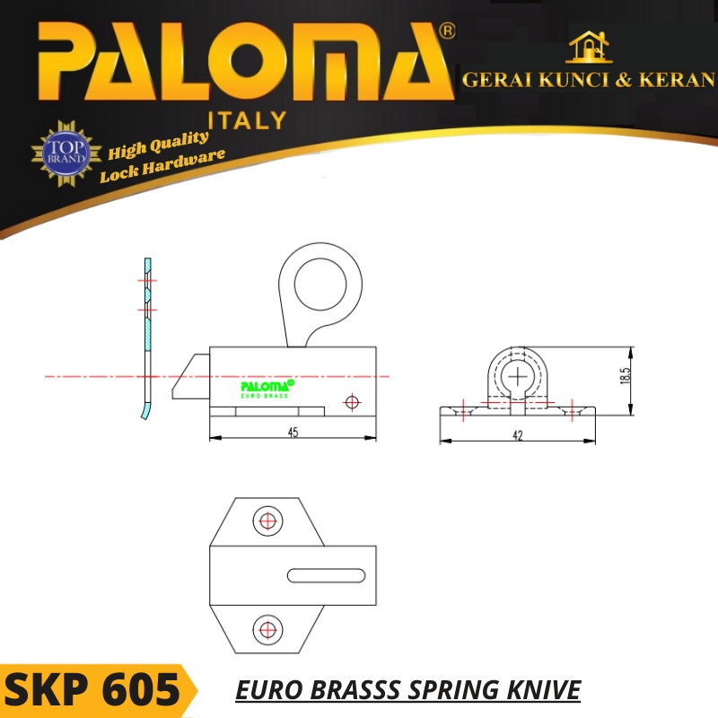 PALOMA SKP 605 SPRING KNIVE KUNCI PENGAMAN JENDELA HITAM MATTE BLACK