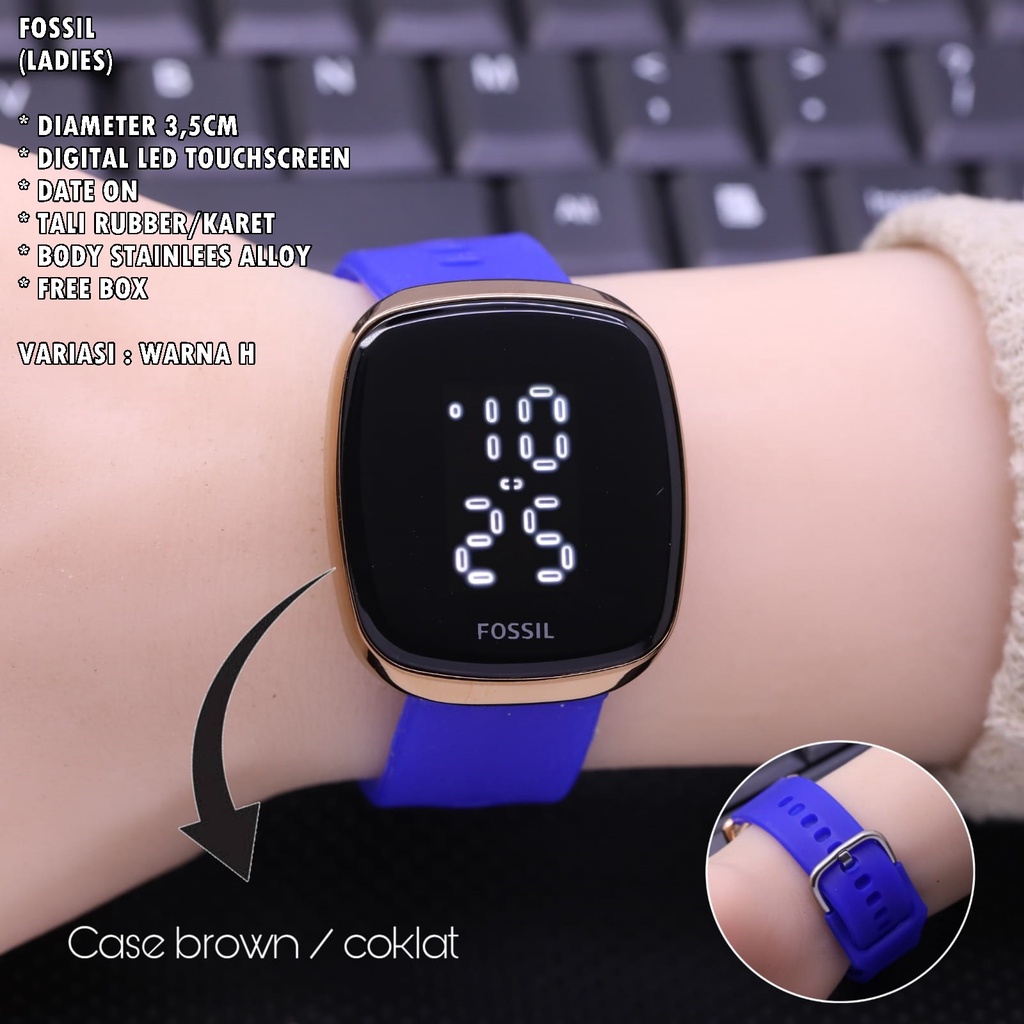 JAM TANGAN WANITA FASHION TALI RUBBER BODY OVAL LED TANGGAL AKTIF