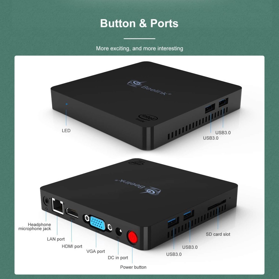 Mini PC MII-V 4/64GB Intel Apollo Lake Celeron J3355 diatas Z83-V