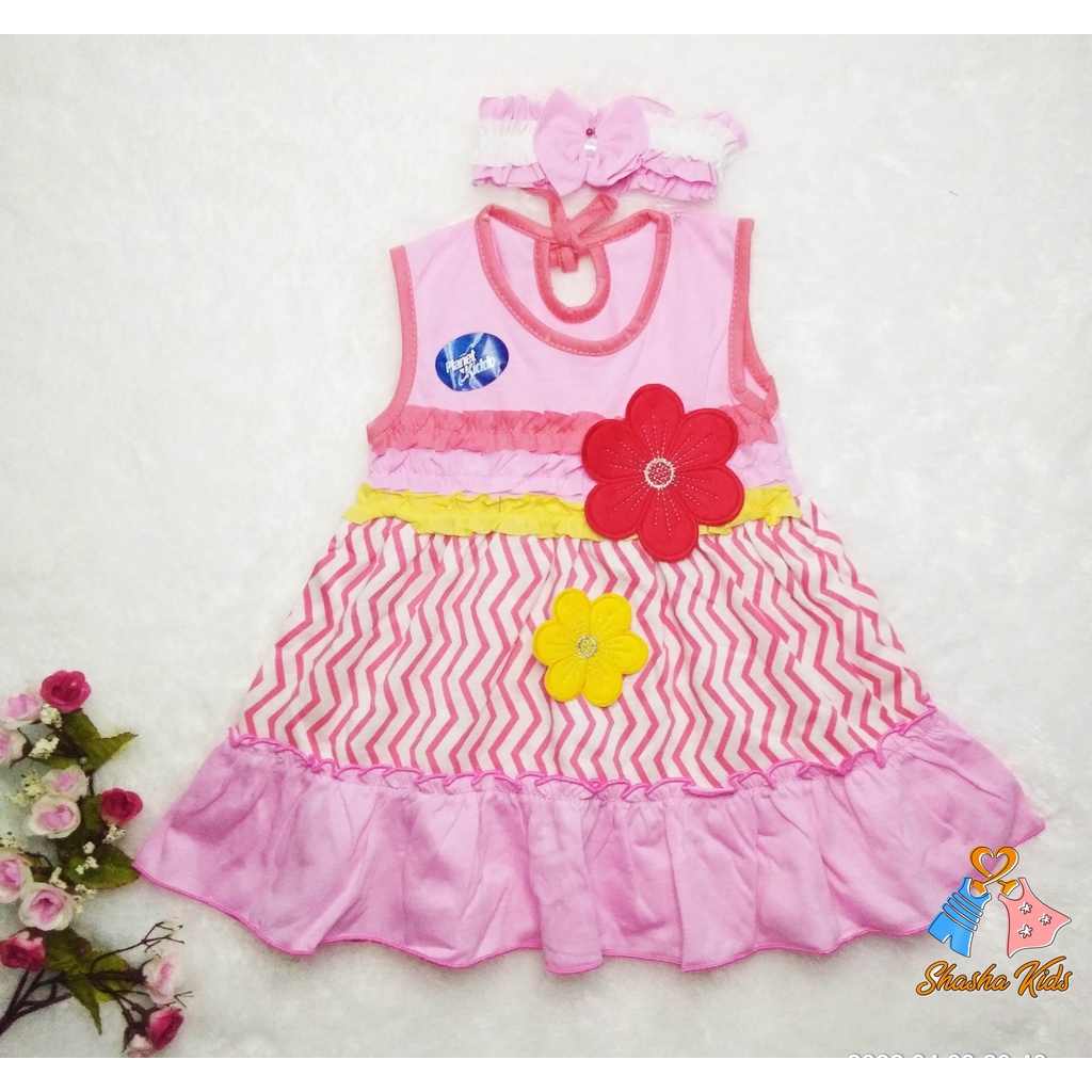 [S- 039] Baju Bayi Perempuan /Dress Bayi Perempuan Planet Kids  Murah 0-6 bln Bonus BANDANA &amp; Celana dalam Bayi