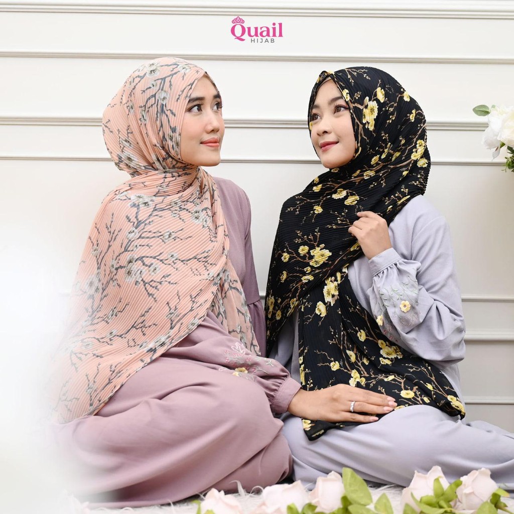 [Restock 270521] SHAISTA FLOWER Pashmina plisket motif bunga Quail Hijab bahan ceruty Ori Murah