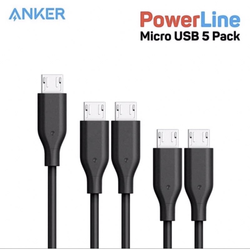 KABEL CHARGER KABEL CAS Anker PowerLine 5 Pack (1ft/0.3m + 3ft/0.9m + 6ft/1.8m) Micro USB