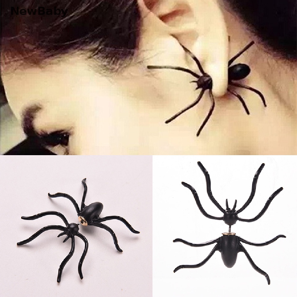 Anting Stud Desain Laba-Laba Warna Hitam Untuk Wanita