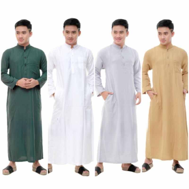 Jubah Gamis Polos Pria Lengan Panjang Bahan Katun Adem