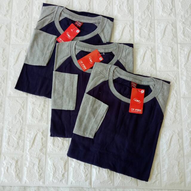 Kaos polos raglan DONGKER/NAVY-ABU MISTY lengan PANJANG uk M L XL XXL