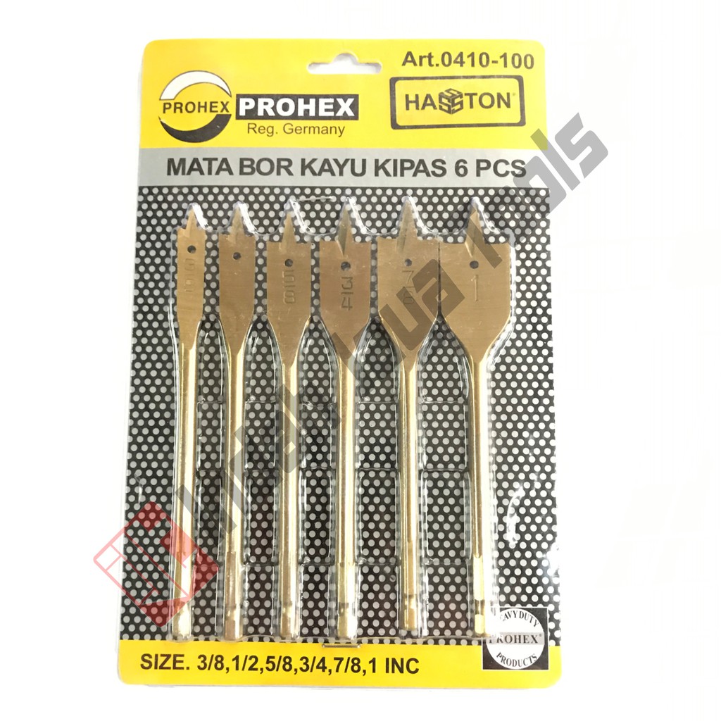 PROHEX Mata Bor Kayu Kipas Set 6 Pcs GERMANY - Flat Wood Drill Bit Set