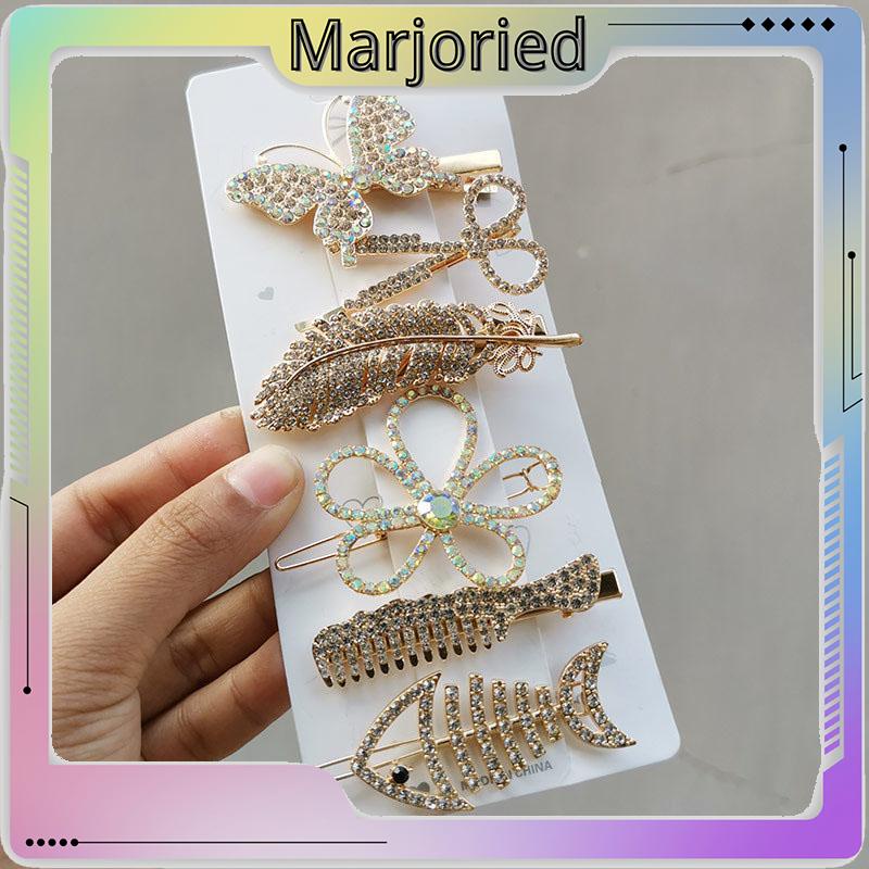 Fishbone Hairpin 6-Piece Set Aksesoris Rambut Vintage Set Dengan Diamond Pearl Edge Clip Bebek Paruh Clip-MJD