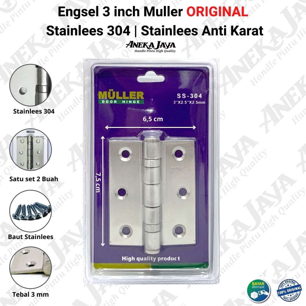 Engsel 3 inch , 4 inch , 5 inch Muller Stainlees 304 ORIGINAL /Engsel stainlees 304 tebal anti karat Awet / Engsel Pintu Jendela rumah