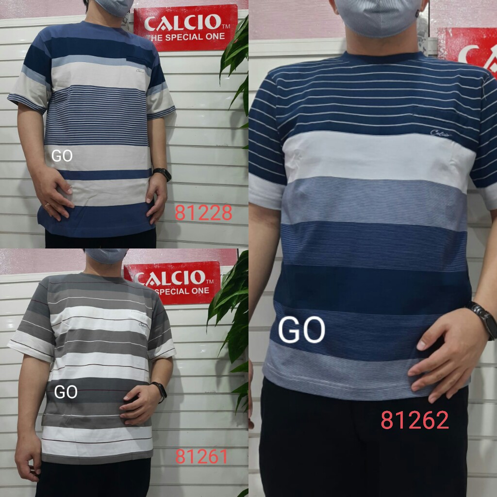 gof M CALCIO OBLONG Kaos Pria Laki-Laki Oblong Garis-Garis Lengan Pendek Saku Salur