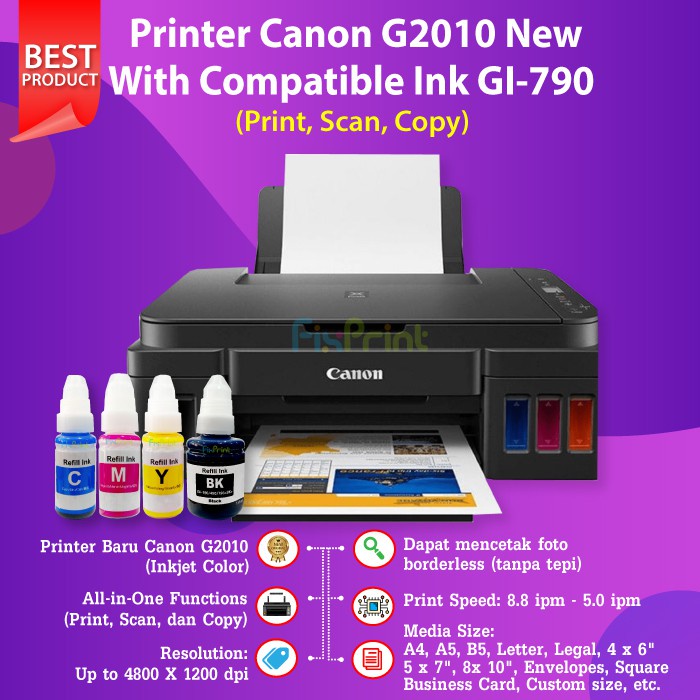 Printer Canon G2010 G 2010 Print Scan Copy Ink Tank Infus Cartridge CA91 CA92