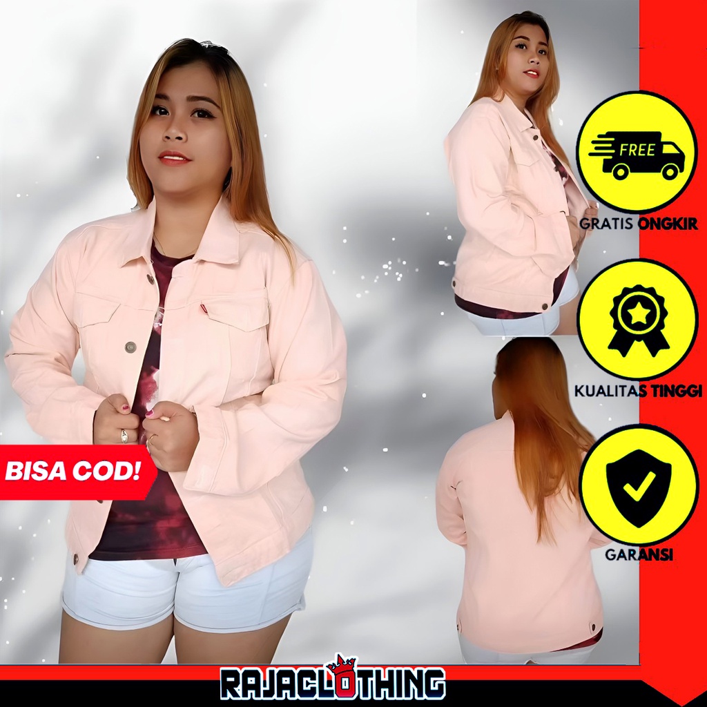 RCL - Jaket Jeans Oversize Warna Pink Muda - Jaket Jeans Cewek - Jaket Jeans Wanita - Jaket Jeans Oversize M-L-XL-XXL