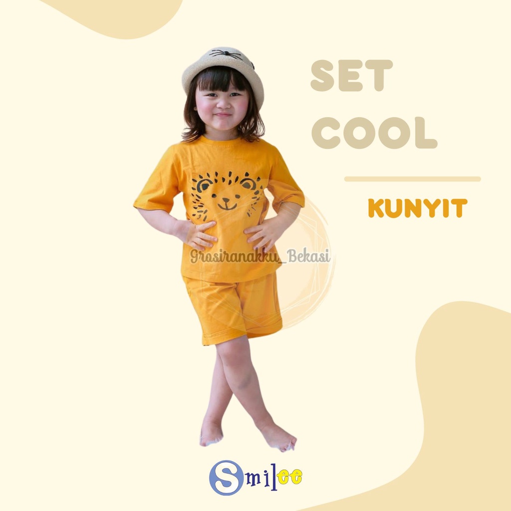 Setelan Anak Unisex Smilee Cool Warna Kuning Kunyit Size 1-5Thn