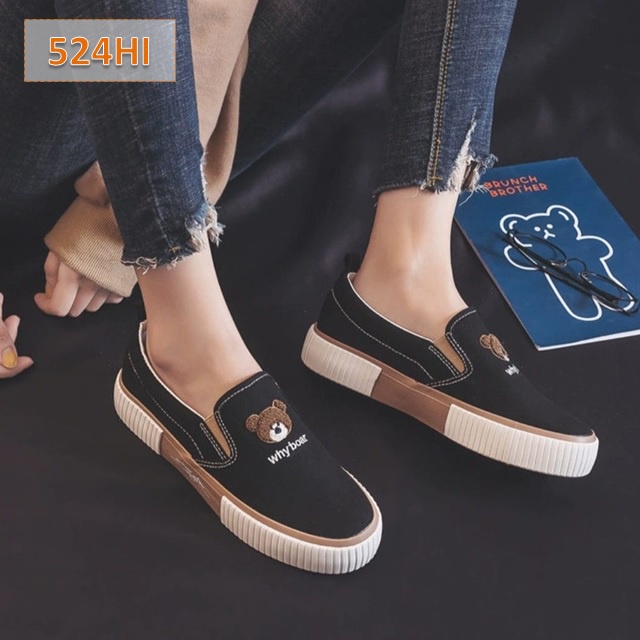 Sepatu Wanita Sneakers Cewek Whybear Lux Sole 3 cm Hitam Putih (524)