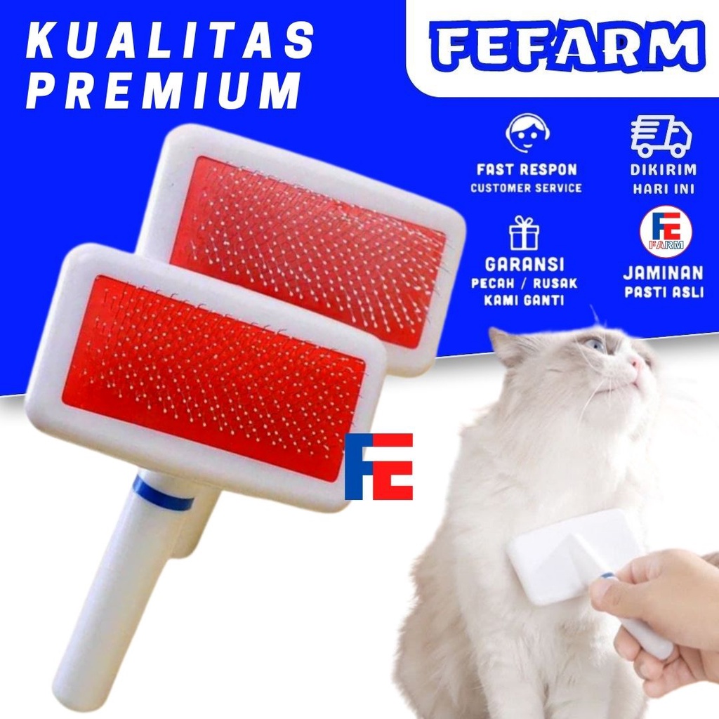 Sisir Pembersih Bulu Anjing Kucing Warna Merah FEFARM