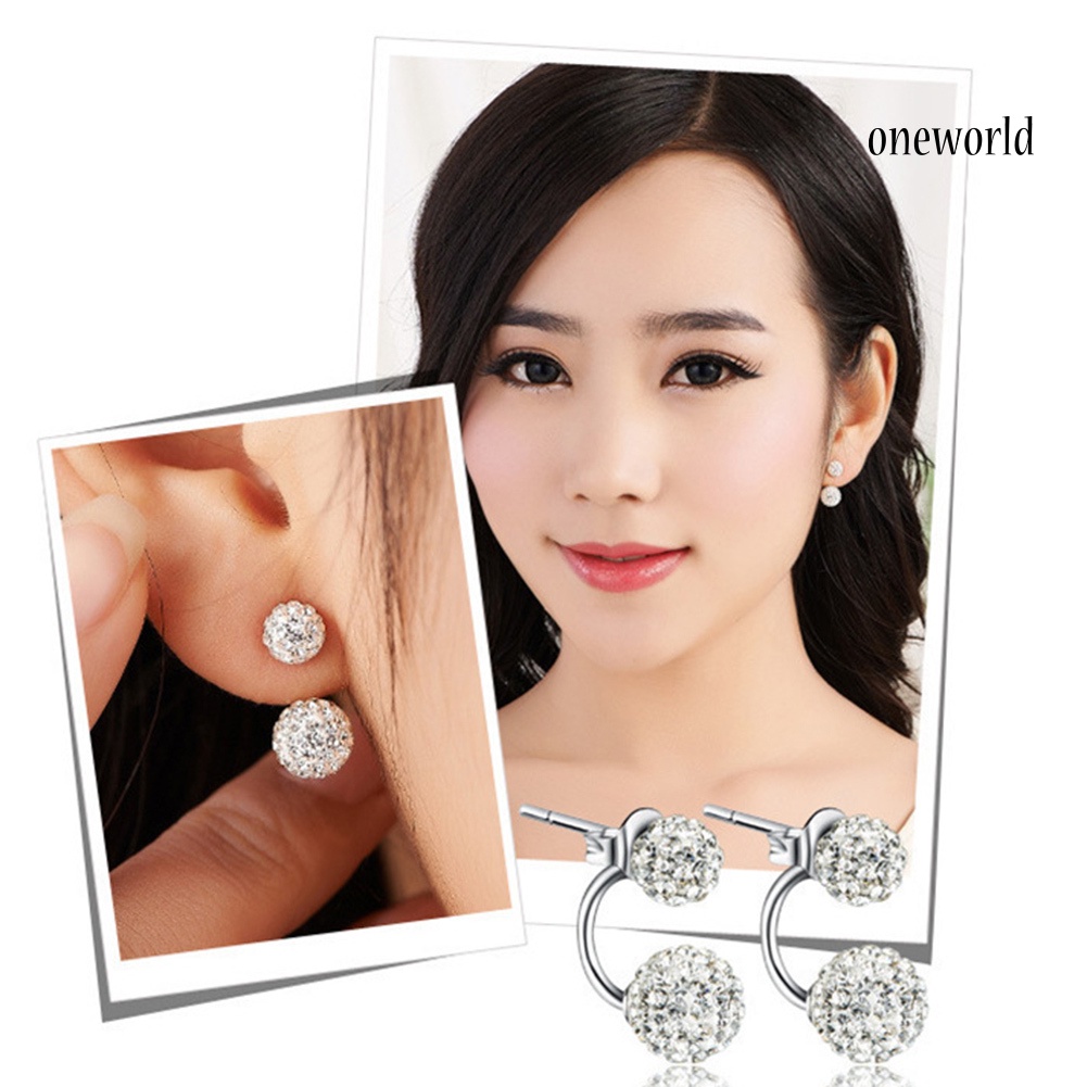 OW@ Fashion Women Rhinestone Inlaid Ball Shape Pendant Stud Earrings Jewelry Gift