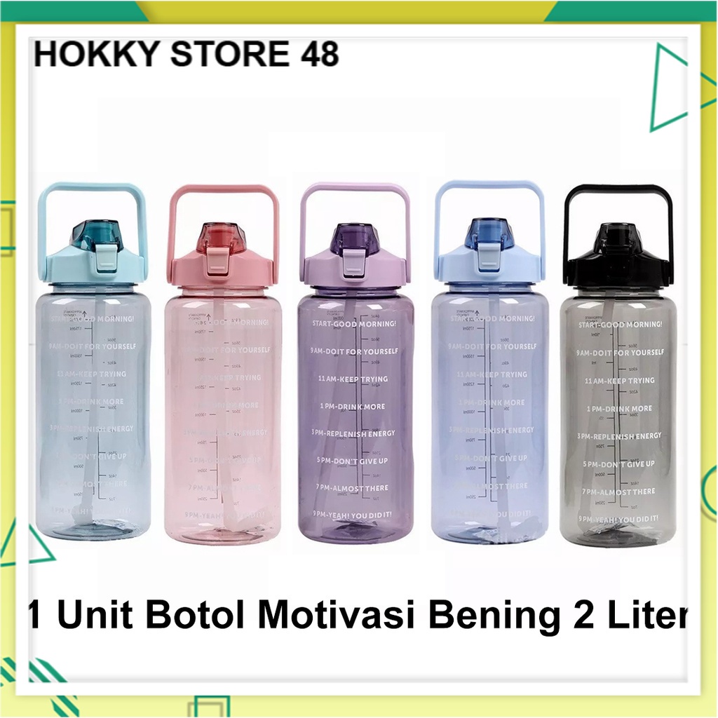 Botol motivasi Transparan Bening 2 Liter - Botol Minum Viral + Sticker Lucu HS Hokky Store 48