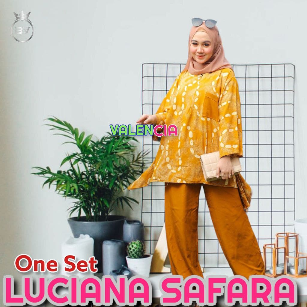 Luciana Safara One Set Wanita Rayon Premium Setelan Wanita Lengan 7/8 Set Celana Panjang Kekinian LD 110 cm