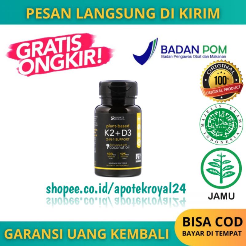 Sports Research K2+D3 Vitamin D3 5000iu k2 100mcg 60 Veggie Softgels Ori Vit D