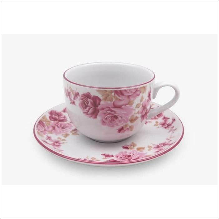 PIRING SET KERAMIK/ DINNER SET MOTIF PINK ROSSIE (ISI: 20 PCS)