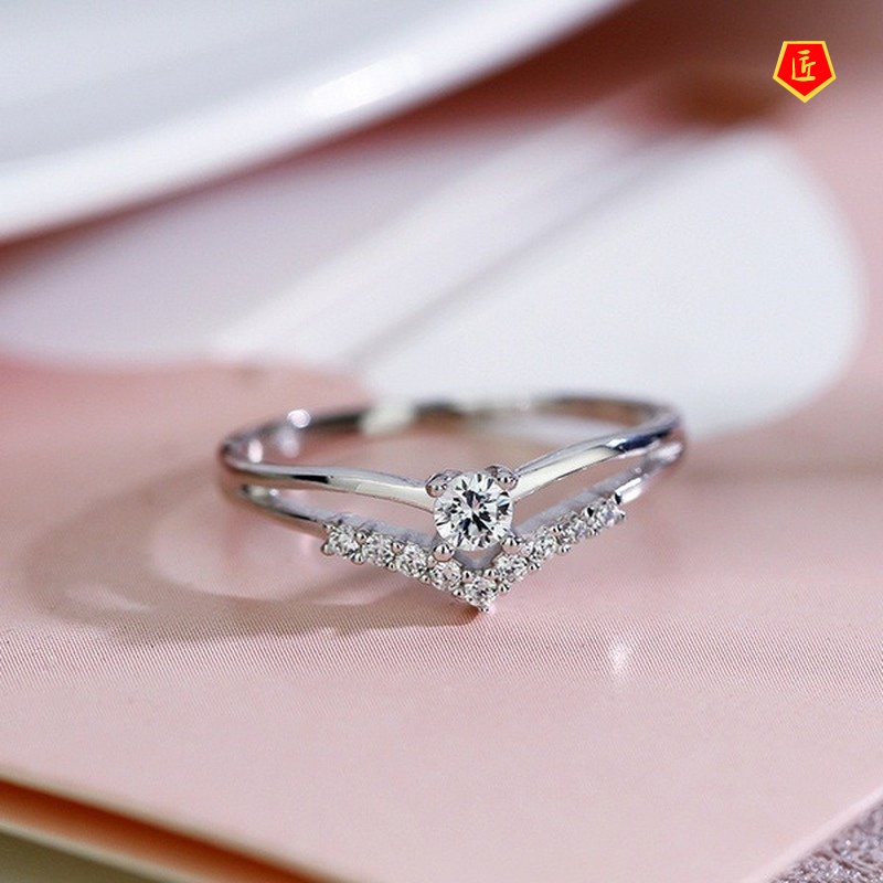 [Ready Stock]Simple Fashion Creative V-Shaped Diamond Ring