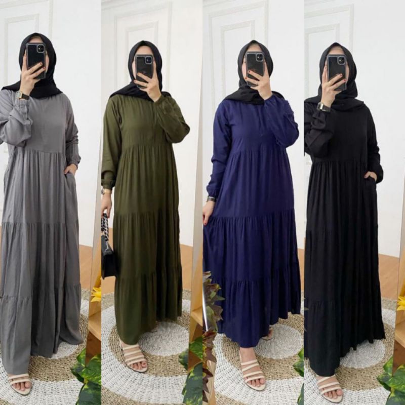 GAMIS RAYON POLOS SLAVINA | MAXI BUSUI RESLETING | HOMEYDRESS TALI PINGGANG