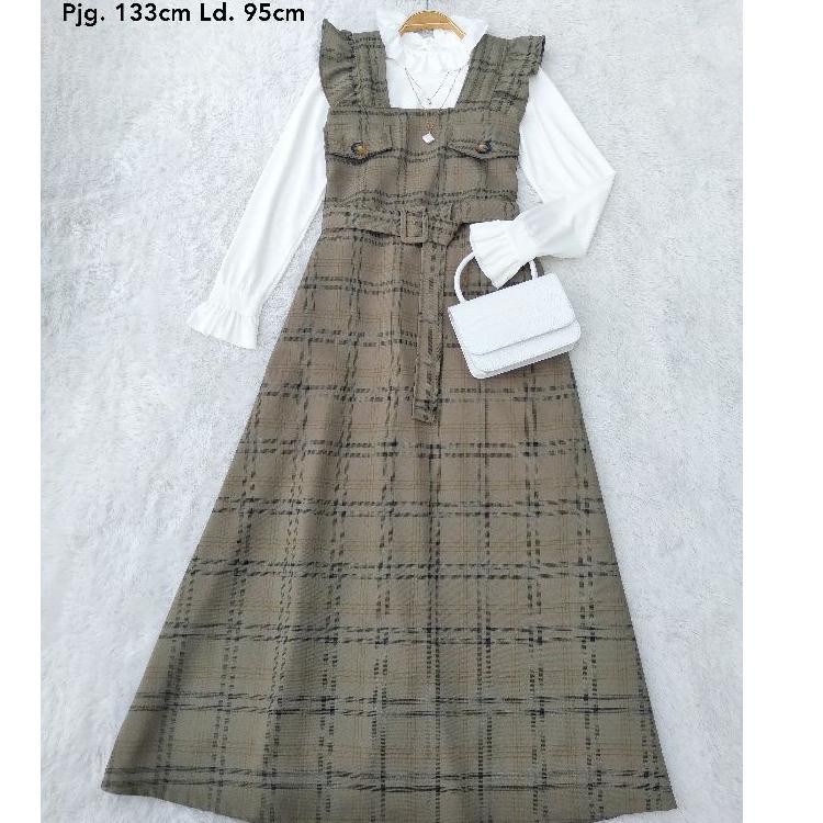 Paling Disukai.>561VR  Jubal Overall Dress Kotak Set Inner JuKyung Korean Gingham Style by STUD Hija