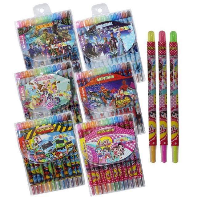 Krayon Putar Rolling Crayon Panjang Karakter 12 Warna