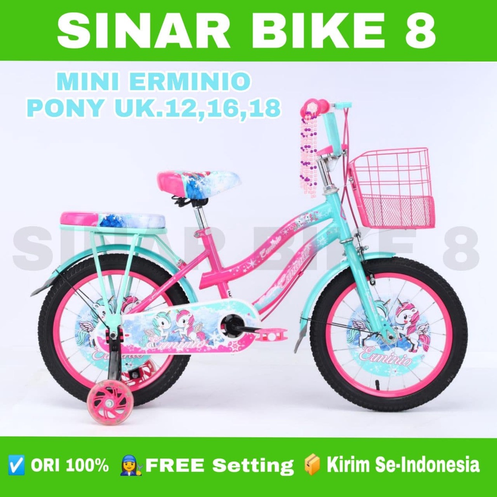 Sepeda Anak Perempuan Mini ERMINIO PONY NEW Uk.12 16 Inch