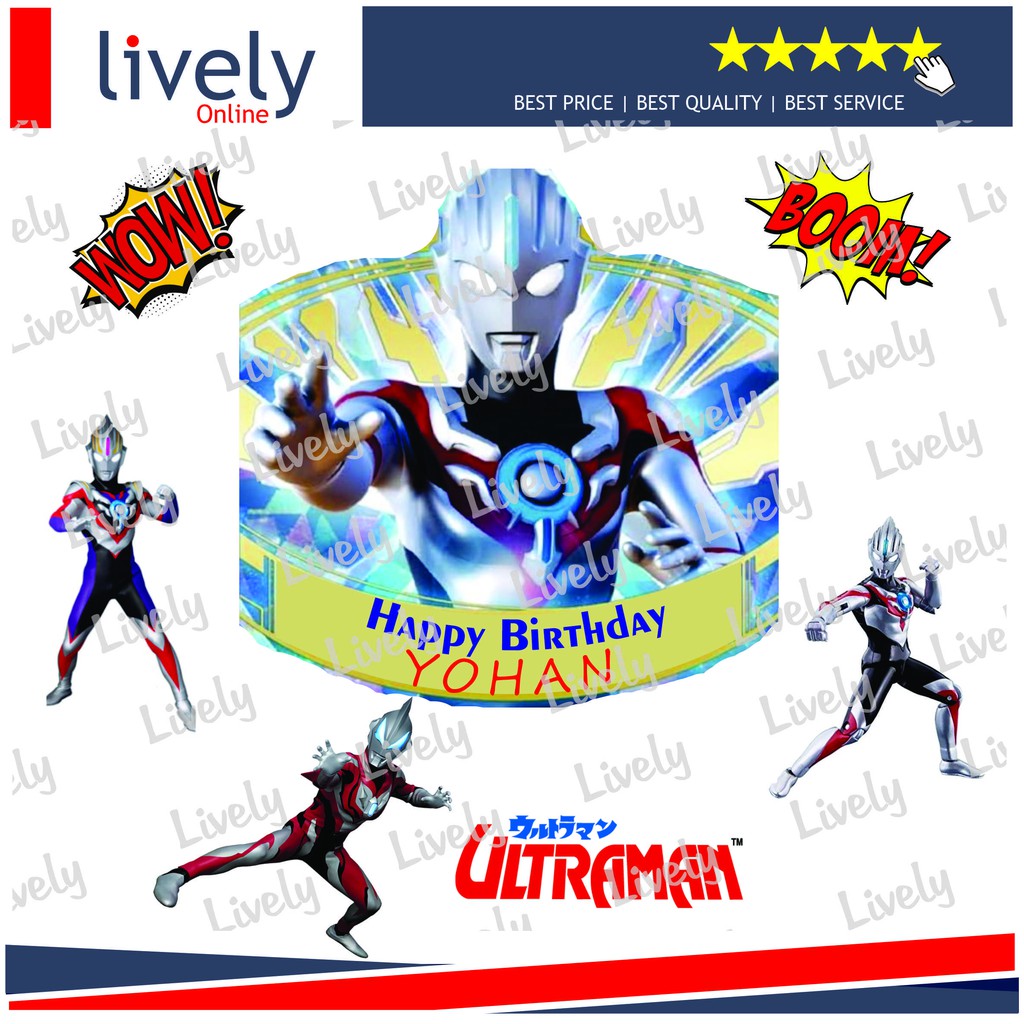 CAKE TOPPER KARAKTER HIASAN KUE HBD HAPPY BIRTHDAY CUSTOM NAMA ULTRAMAN 02 set