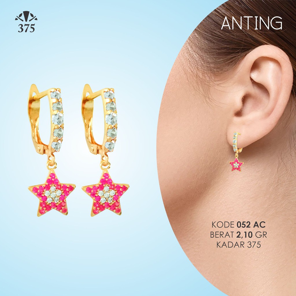 ANTING BINTANG BATU MERAH EMAS ASLI 052 AC KADAR 375