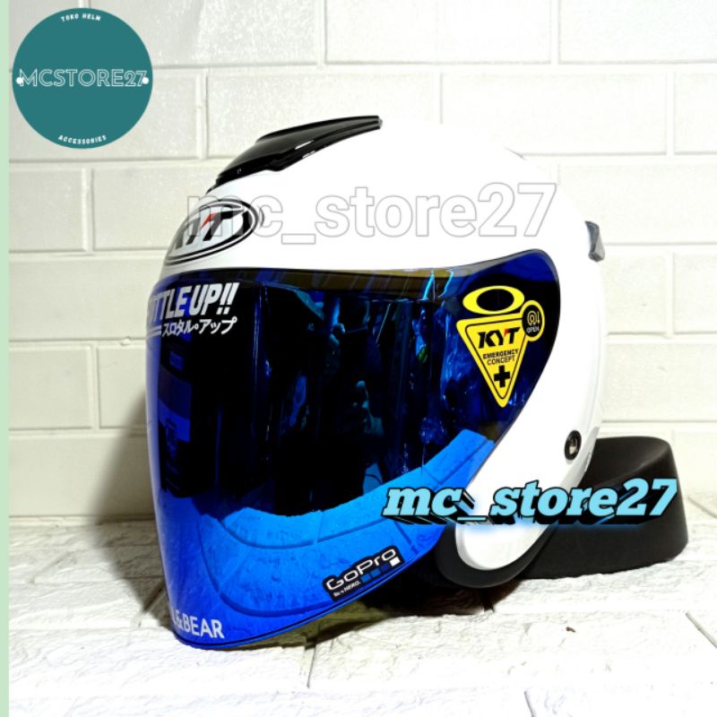 PAKET GANTENG HELM KYT KYOTO REPLICA|MERK DYR|CUSTOM STICKER KYT|PUTIH