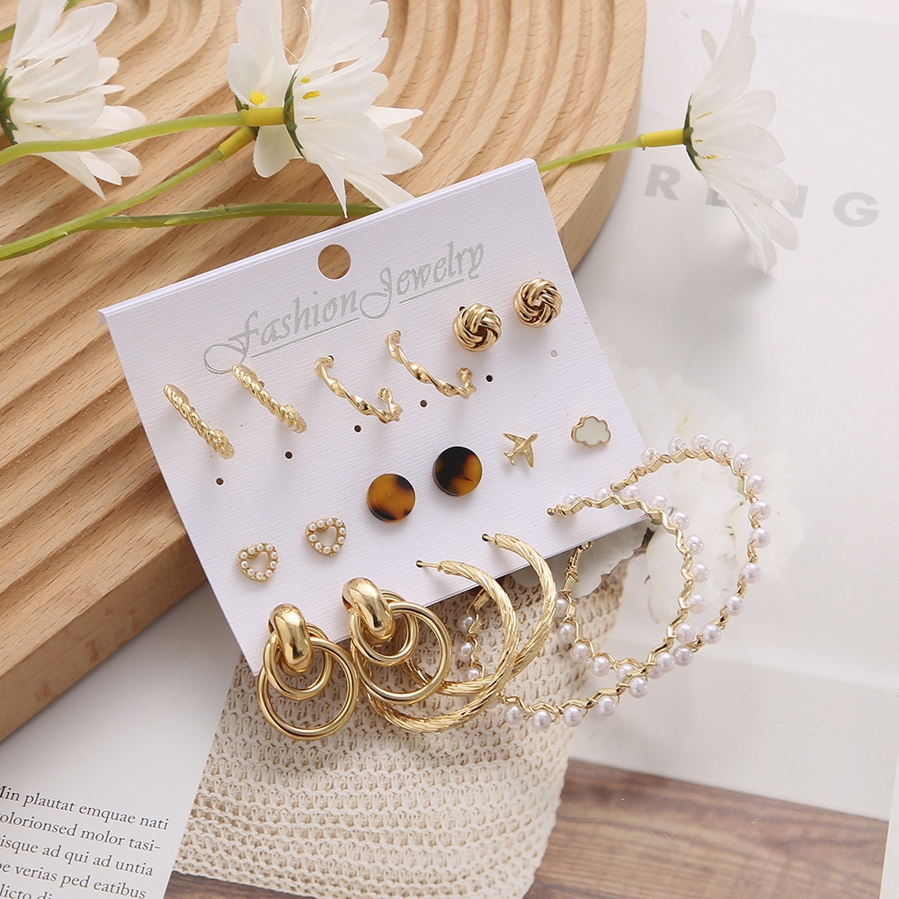 IFYOU Set Anting Stud Desain Kupu-Kupu Aksen Mutiara Warna Emas Silver Gaya Bohemian Untuk Wanita