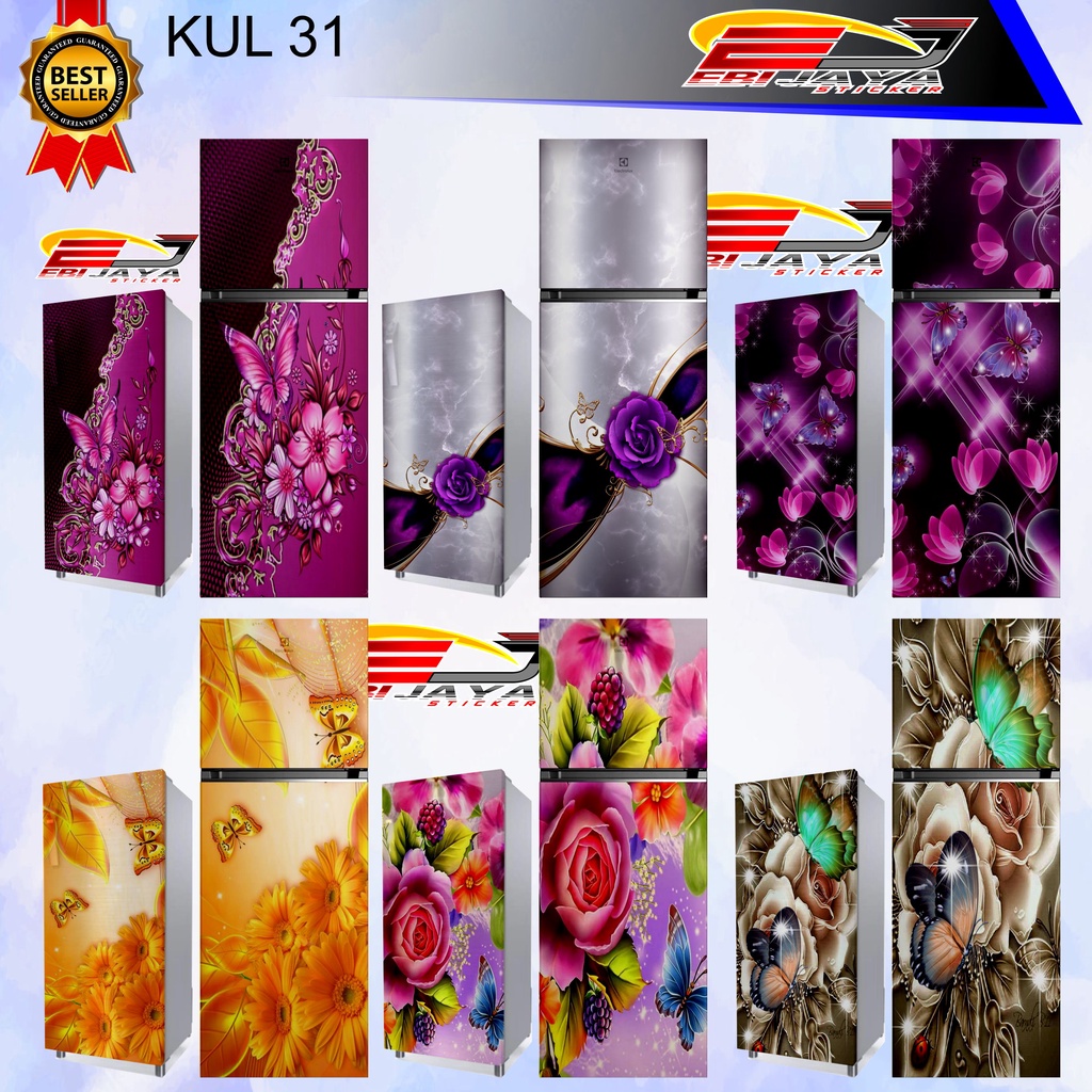 STIKER KULKAS SPECIAL EDITION PINTU 1 DAN 2 / STIKER MAGICOM / STIKER KULKAS MOTIF SENI BUNGA ( A 31