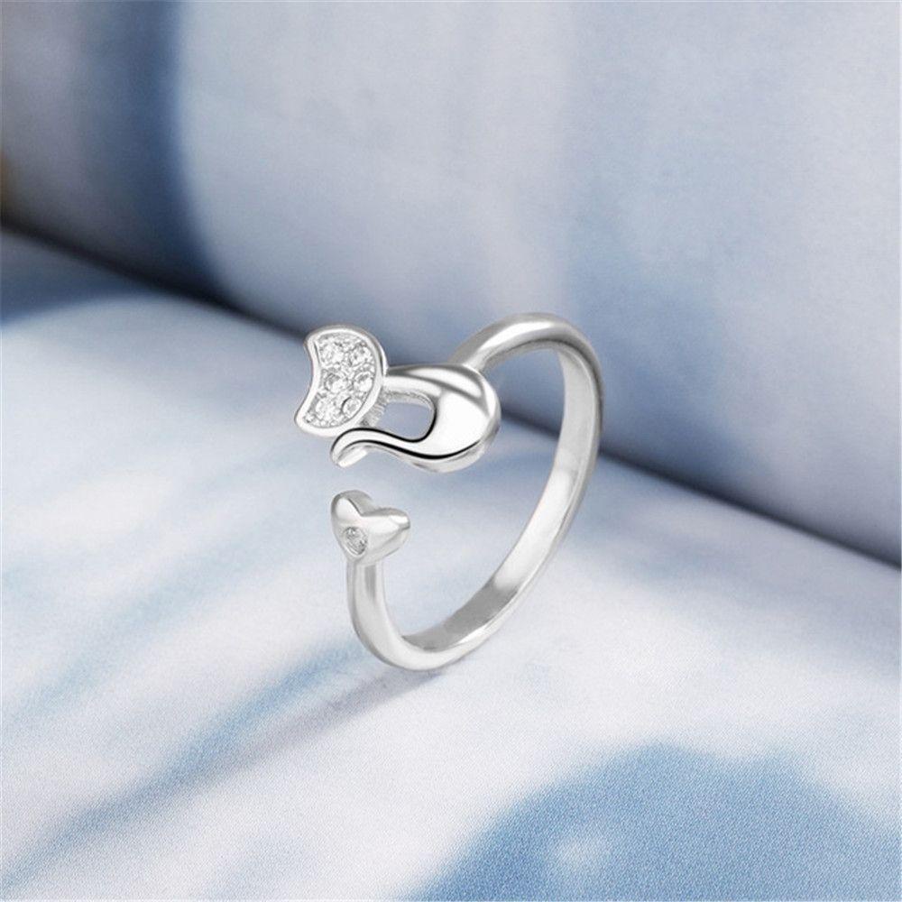 Cincin Model Terbuka Desain Telinga Kucing Nanas Bahan Alloy Untuk Wanita