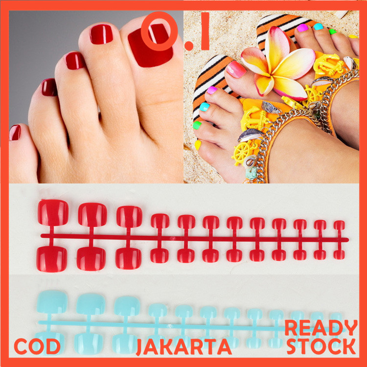 24Keping Kuku Palsu Kaki Warna Polos Fake Nails