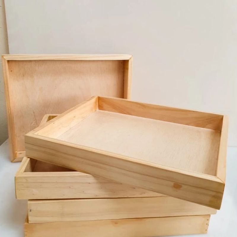 Storage Wooden box 20x20x5 Cm Kotak kayu tempat penyimpanan seserahan